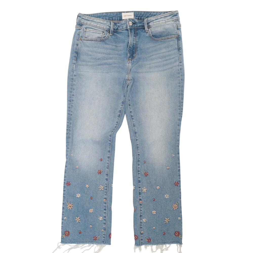 Driftwood Colette Jeans Women 30 Floral Embroidered Raw Hem Blue Denim Cotton
